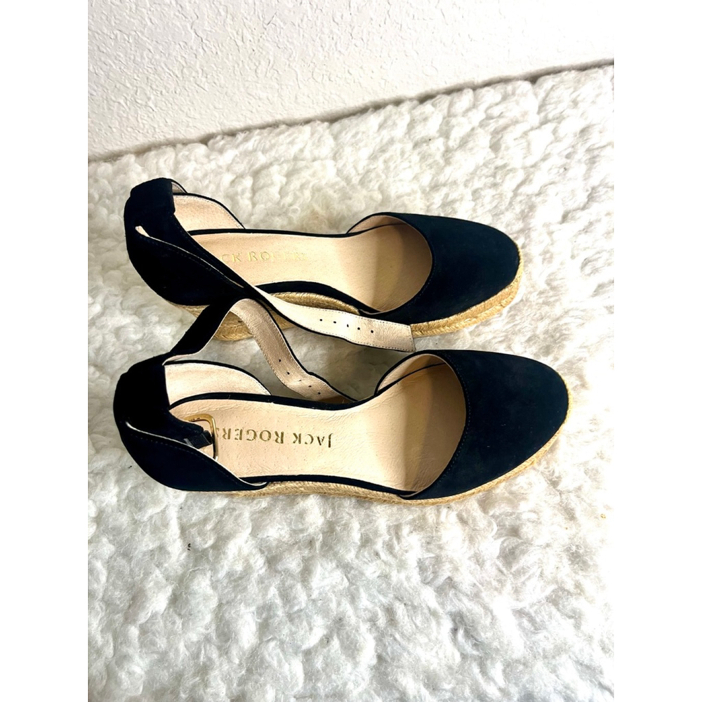 Jack Rogers Palmer black ankle strap espadrille wedge shoes women size 8.5M - Picture 4 of 9